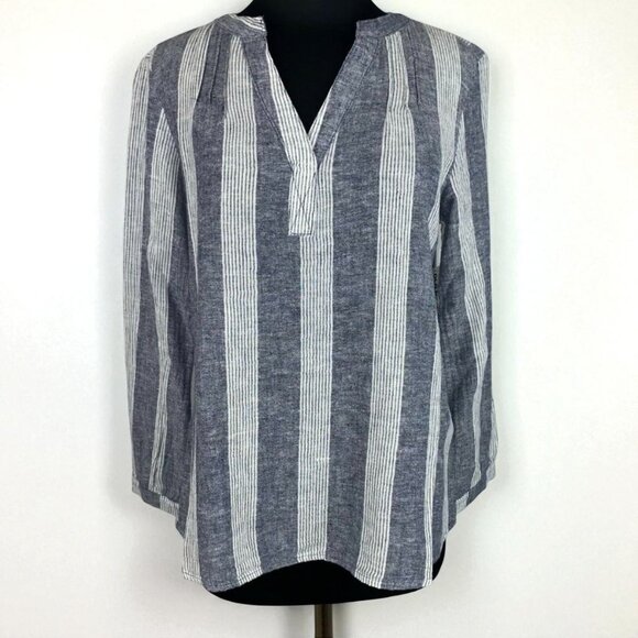 Old Navy Women's Linen Blend Striped Split Neck Top - Picture 1 of 12